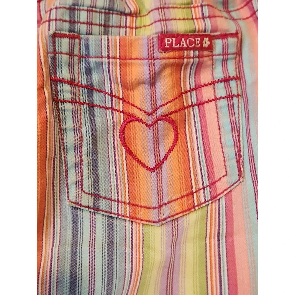 Vintage Children's Place Girls Size 4 Multi Pastel Striped Denim Mini Skort Y2K